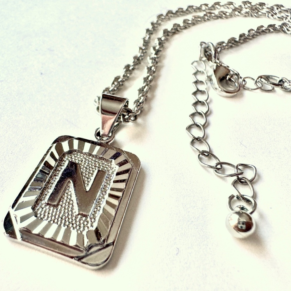 Initial "N" Pendant Necklace Silver Chain